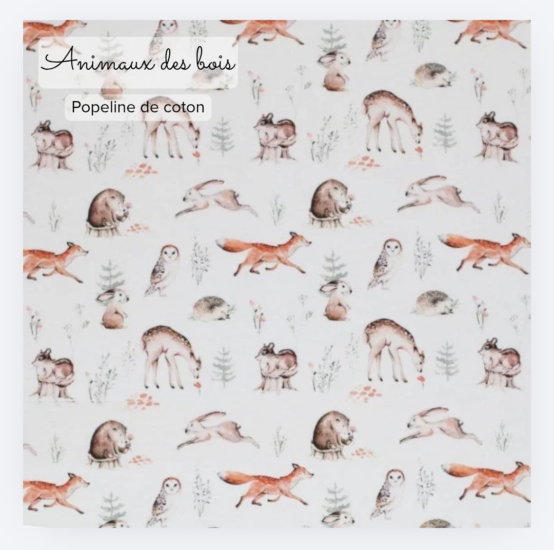 Tissu Animaux des bois en popeline de coton